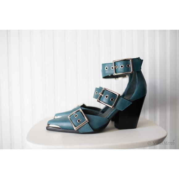 Free People Jeffrey Campbell Hendrix Heels 8 Teal - Picture 3 of 7